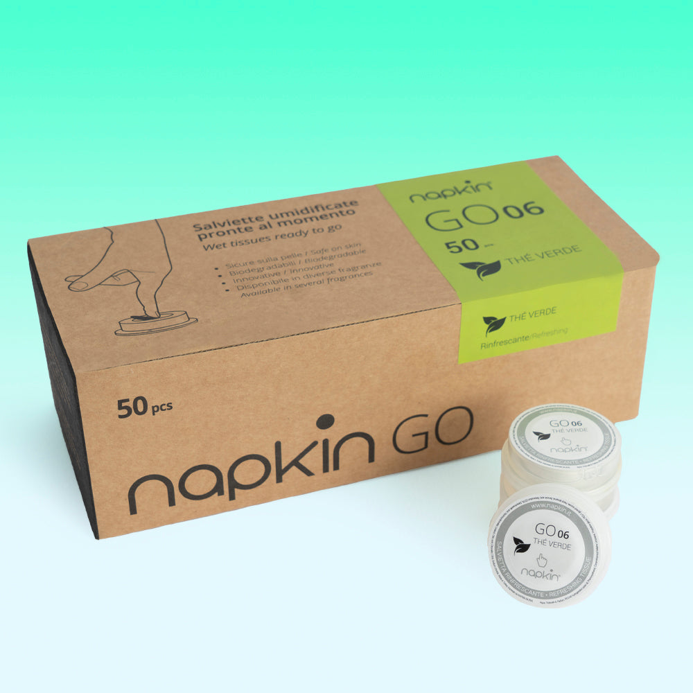 NAPKIN GO GREEN TEA Ready-to-Use Single-Use Moistened Wipe